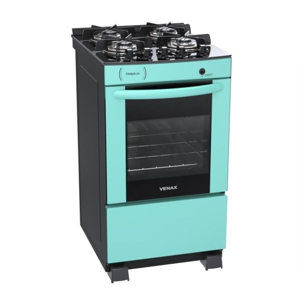 Fogao 4 Bocas Venax Delplus Vitreo Bl Verde Gas Glp