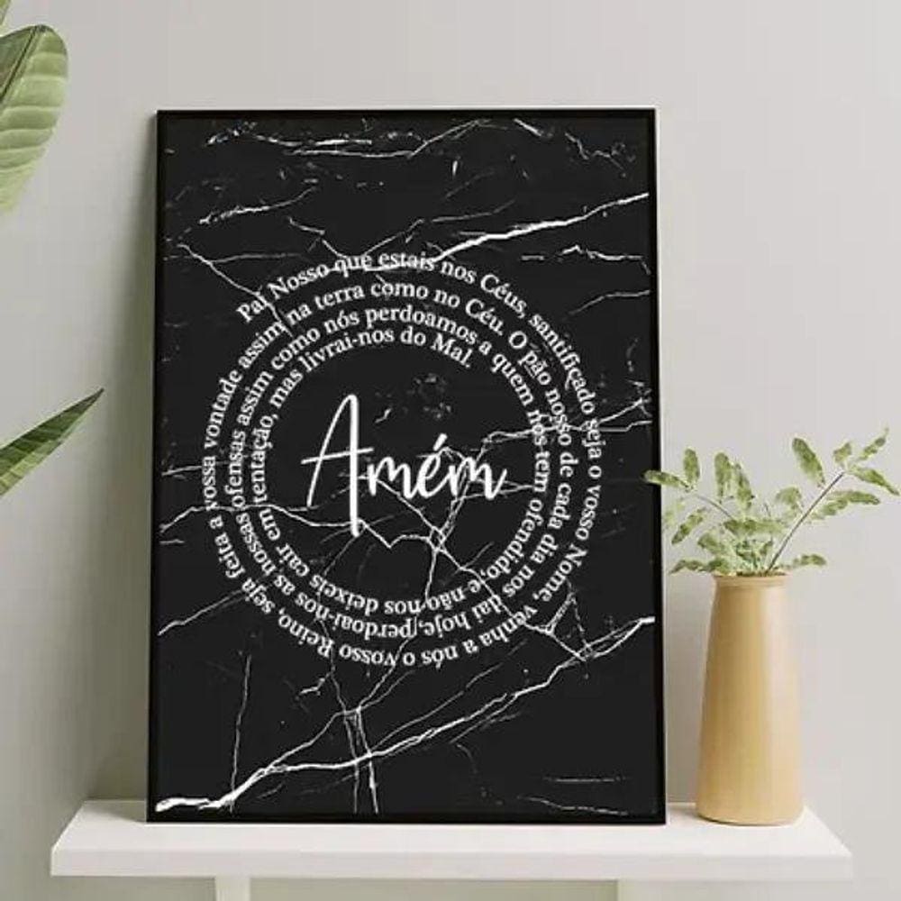 Quadro Oração Pai Nosso Fundo Mármore 24X18Cm - Com Vidro