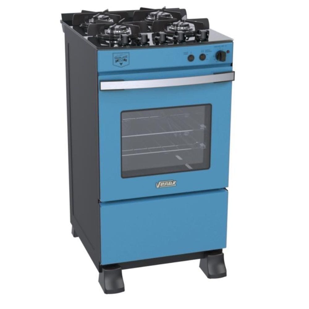 Fogao 4 Bocas Venax Gaudi Vetro Vitreo Azul Gas Glp