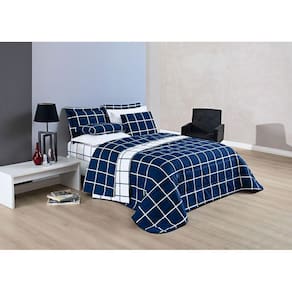 Conjunto Casal Queen Size Xadrez 03 Peças 200 Fios Super