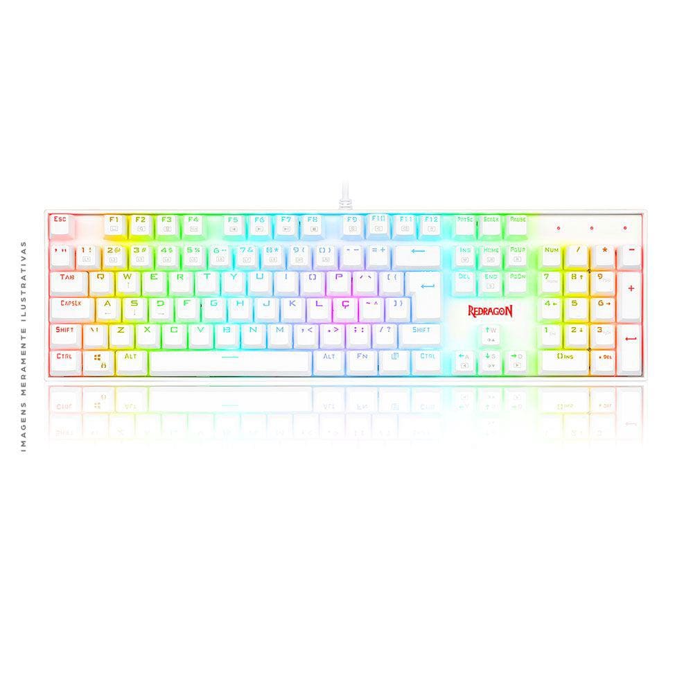 Teclado Mecânico Gamer Redragon Mitra Lunar K551W, RGB, Switch Azul, ABNT2, Branco - K551W-RGB (PT-BLUE)