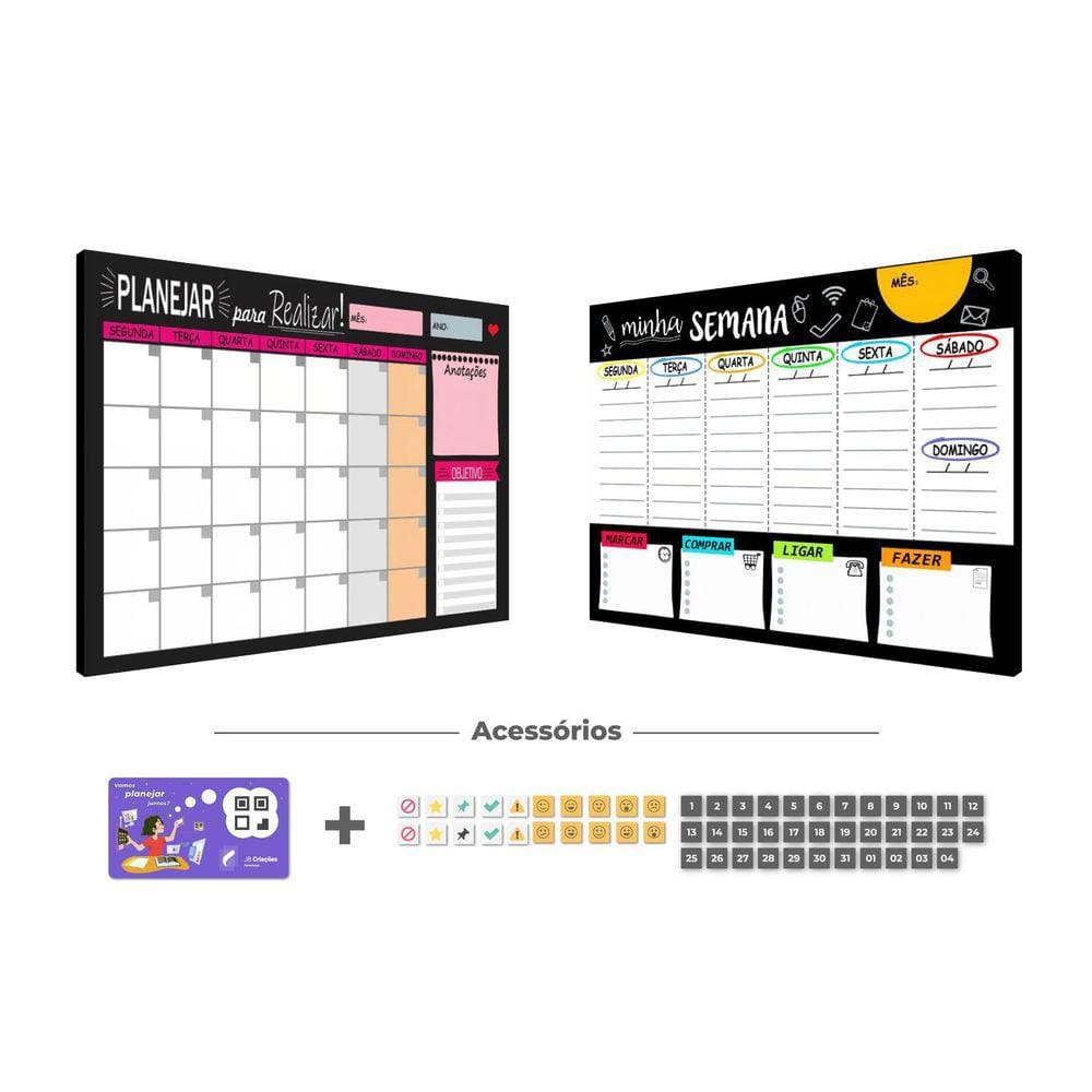 Murais Planejadores Mensal E Semanal + 55 Imãs + Tecnologia