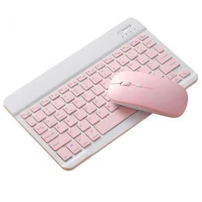 Kit Teclado + Mouse Sem Fio p/ Galaxy S8 11 x706 Rosa