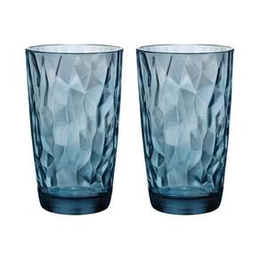 Copo Alto De Vidro Bormioli Rocco 470Ml Azul Diamond 2 Peças