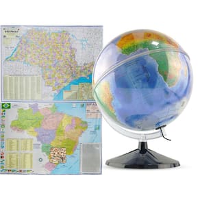 Kit Globo Terrestre Profissional Mondo 30cm + Mapa do Brasil + Mapa São Paulo Edição Atualizada Escolar Decorativo