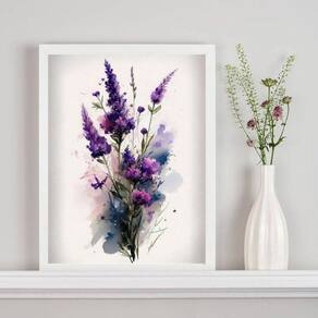 Quadro Decorativo Ramo De Lavanda Aquarela 45X34Cm - Vidro