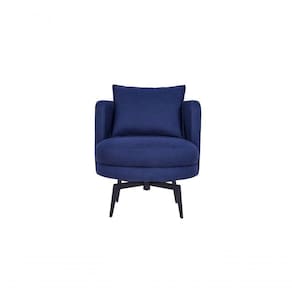Poltrona Téo Base Giratória De Aço Carbono E Almofada Solta Linho Azul Marinho