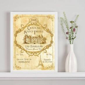 Quadro Decorativo Rótulo De Vinho Vintage 24X18Cm - Vidro