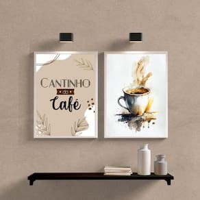 Kit 2 Quadros Cantinho Do Café- Aquarela 45X34Cm - Com Vidro