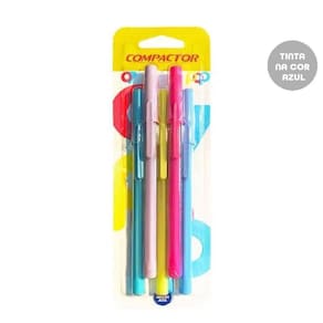 Kit 5 Canetas 07 Pop Tinta Azul Ponta 0,7Mm Compactor