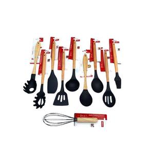 Utensílios De Cozinha De Silicone Cabo Madeira Kit 10 Peças