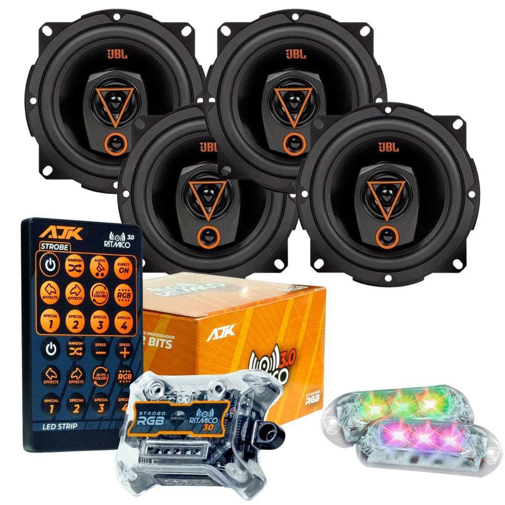 Kit 4 Alto Falantes Triaxiais JBL 5TRMS80 320 Watts Rms + Kit 2 Strobo AJK 6W Ritimico 3.0
