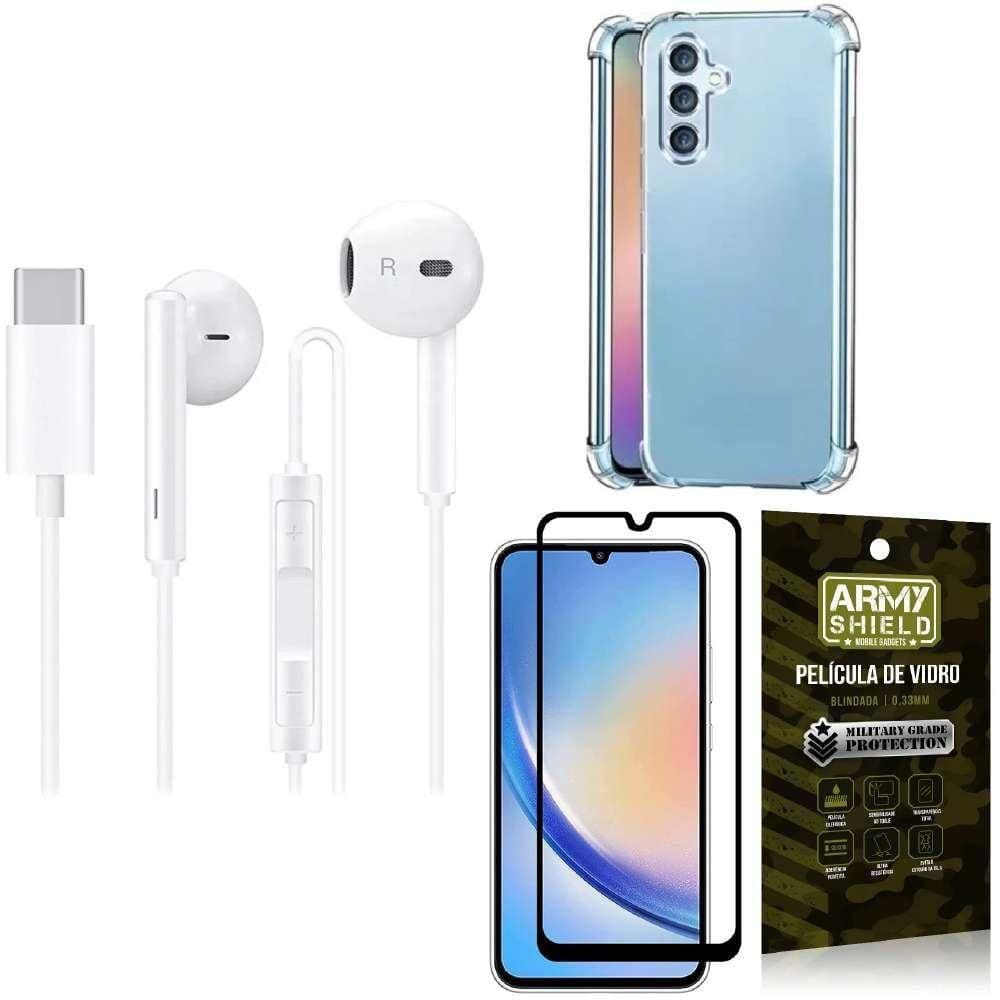 Capinha Samsung A34 + Fone De Ouvido Tipo C + Película 3D