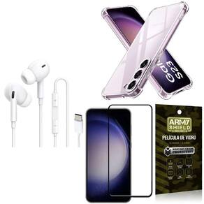 Capinha Samsung S23 + Fone Tipo C Intra Auricular + Película 3D