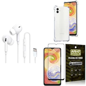 Capinha Samsung A04 + Fone Tipo C Intra Auricular + Película 3D