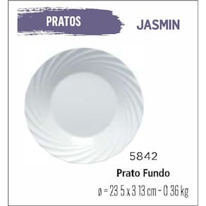 Jogo De Prato Jasmin 06 Pratos Fundos - Sopa - 23Cm Branco