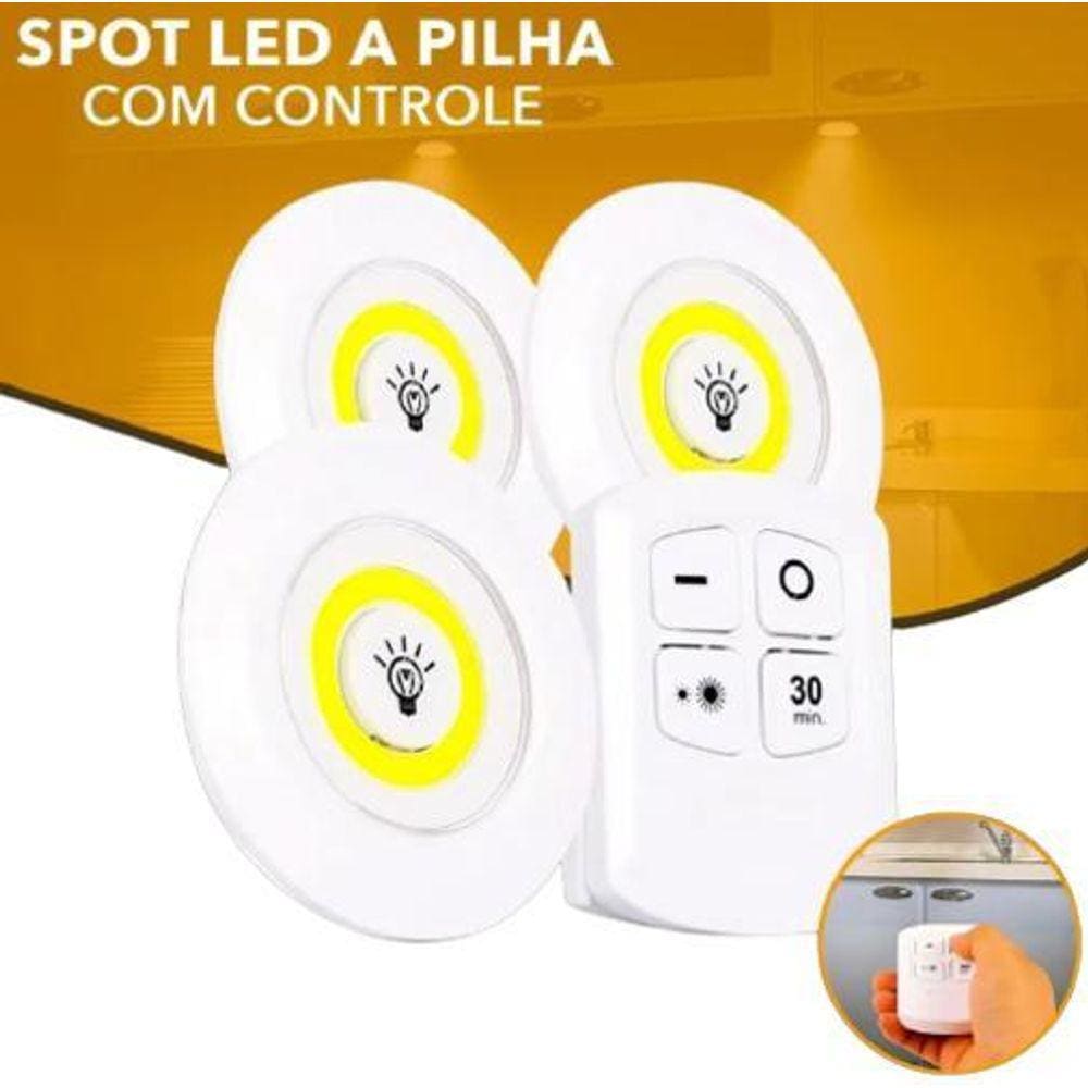Kit 3X Lâmpada Luminária Led Spot Sem Fio Controle Remoto