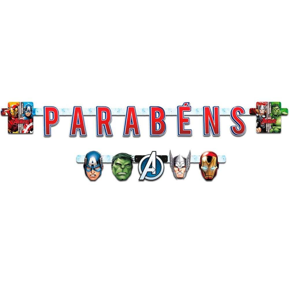 Faixa Parabéns Avengers Aniversário 220cm