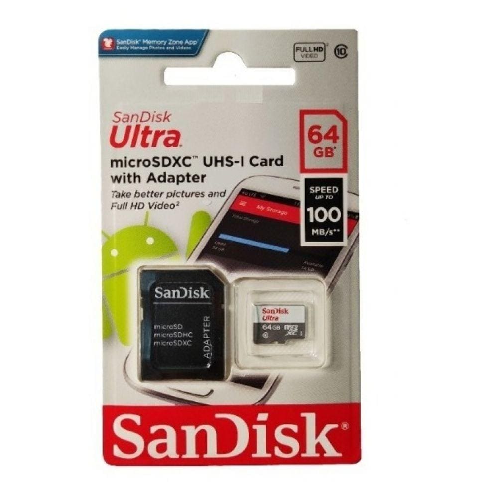 Cartão SanDisk MicroSD Ultra microSDHC/microSDXC UHS-I 64GB - SDSQUNR-064G-GN3MA