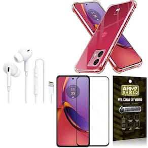 Capinha Moto G84 + Fone Tipo C Intra Auricular + Película 3D