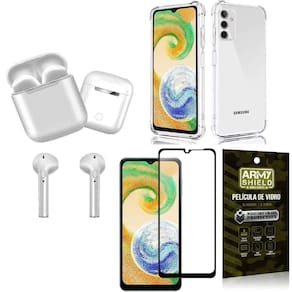 Capinha Samsung A04S + Fone Ouvido Bluetooth + Película 3D