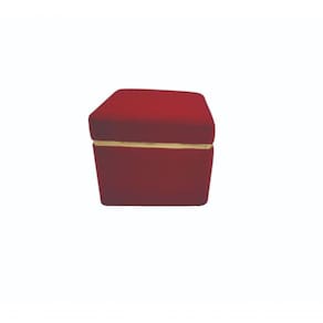 Puff Boxy Com Pés Padrão E Perfil Sintético Veludo Vermelho