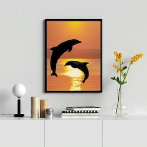 Quadro Decorativo Golfinhos Por Do Sol 45X34Cm - Com Vidro