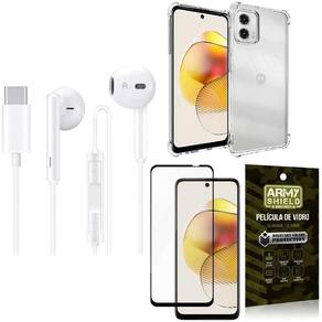 Capinha Moto G73 + Fone De Ouvido Tipo C + Película 3D