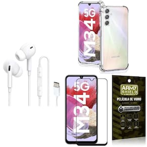 Capinha Samsung M34 + Fone Tipo C Intra + Película 3D
