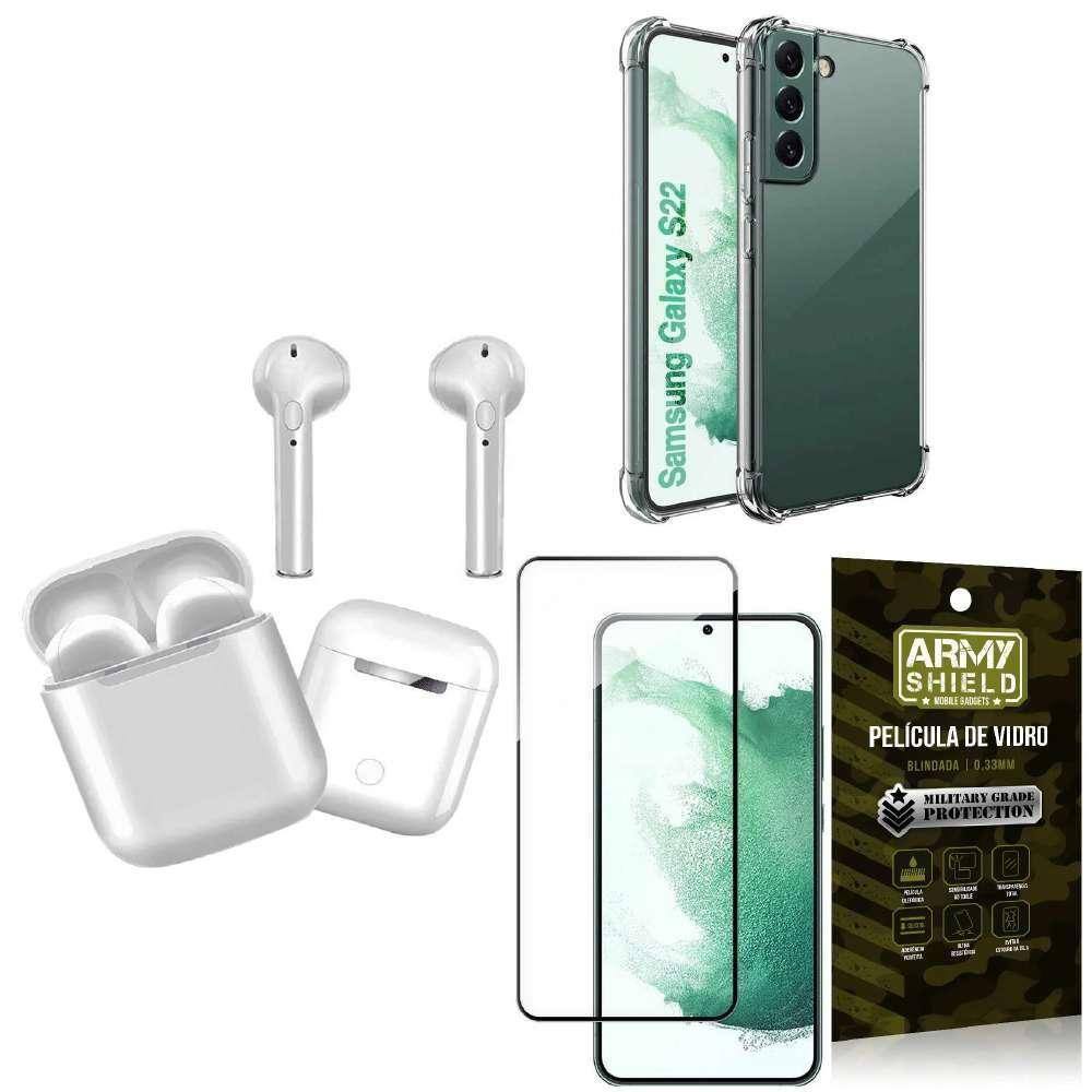 Capa Samsung S22 + Fone De Ouvido Bluetooth + Película 3D