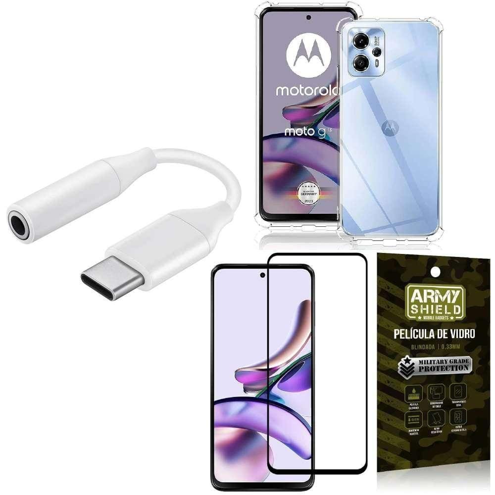 Capinha Moto G13 + Adaptador Tipo C Para P2 + Película 3D