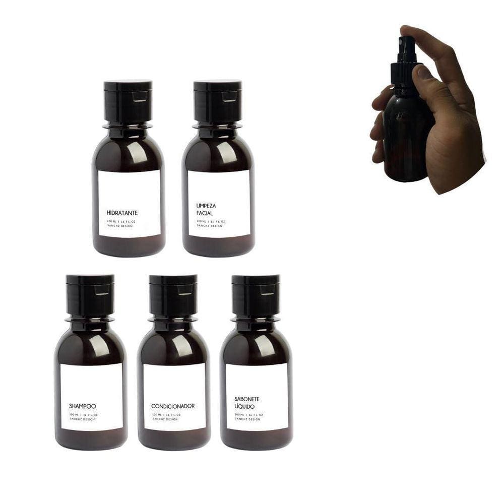 Kit Frascos Viagem 100Ml Âmbar Shampoo Hidratante Prático