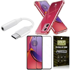 Capinha Moto G84 + Adaptador Tipo C Para P2 + Película 3D