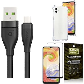 Capinha Samsung A04 + Kit Cabo Tipo C 2 Metros + Película 3D
