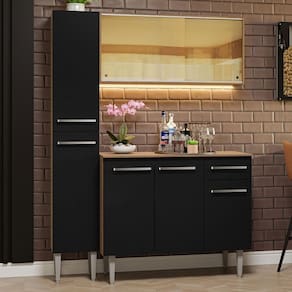 Armário De Cozinha Compacta 137cm Rustic/preto Emilly Madesa 06 Rustic/preto