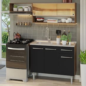 Armário De Cozinha Compacta 165cm Com Pia Rustic/preto Emilly Madesa 01 Rustic/preto