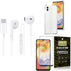 Capinha Samsung A04 + Fone De Ouvido Tipo C + Película 3D