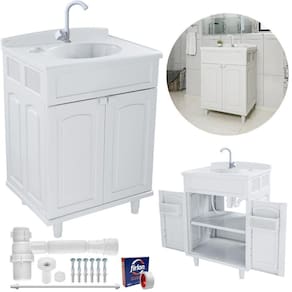 Gabinete 02 Portas Banheiro Lavatório + Torneira + Fita Veda