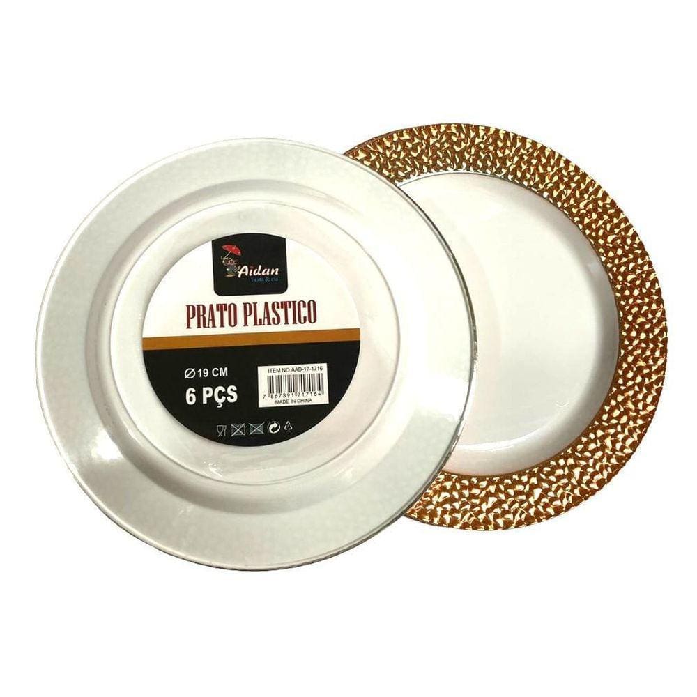 Pratos Sobremesa Descartáveis Luxo - 6 unid. - Natal - 19cm