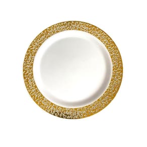 Pratos Descartáveis Luxo Dourado Borda Vazada - 6 unid.