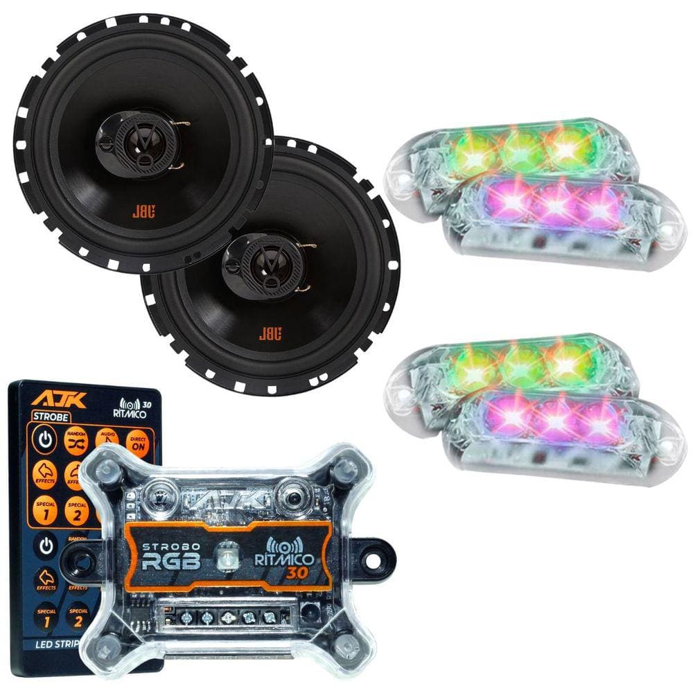 Kit 2 Alto Falantes 6 JBL FLEX4 6TRFX55 110 Watts Rms + Kit 4 Strobo AJK 6W Ritimico 3.0