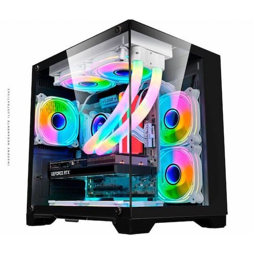 Gabinete Gamer K-Mex Space Aqua mATX, Vidro Temperado, Sem Fonte, Sem Fan, Preto - CG-10KN