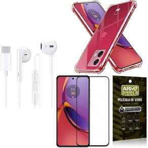 Capinha Moto G84 + Fone De Ouvido Tipo C + Película 3D