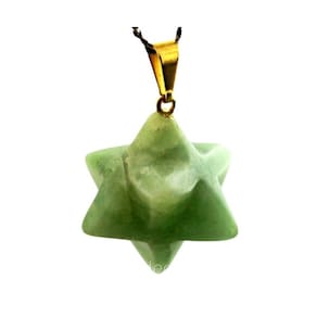 Colar Merkaba Pedra Amazonita Verde Presilha Dourado