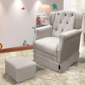 Poltrona Cadeira de Amamentação Balanço + Puff Ternura Material Sintético Bege - Speciale Home