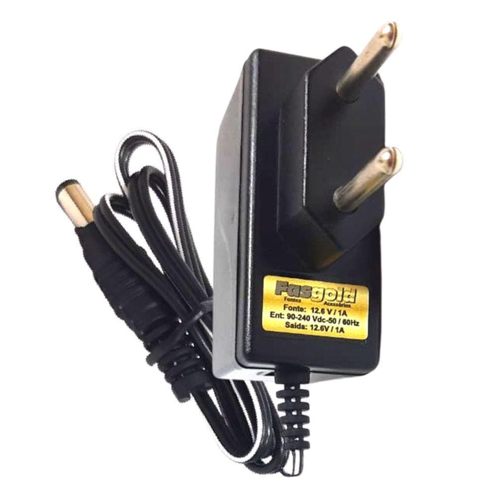Mini Fonte Cabeada Com Pino Bivolt 12.6V 1A Com Proteção Conta Surtos E Interferência FS-567 Fasgold