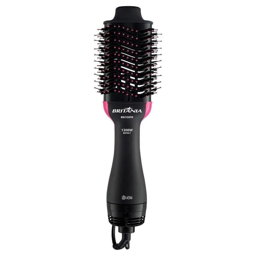 Escova Secadora Britania Cerâmica Bec02 Preto Com Rosa Bvolt