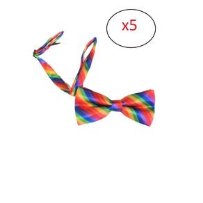 Kit 5Un Gravata Borboleta Listrada Colorida De Cetim Unisex