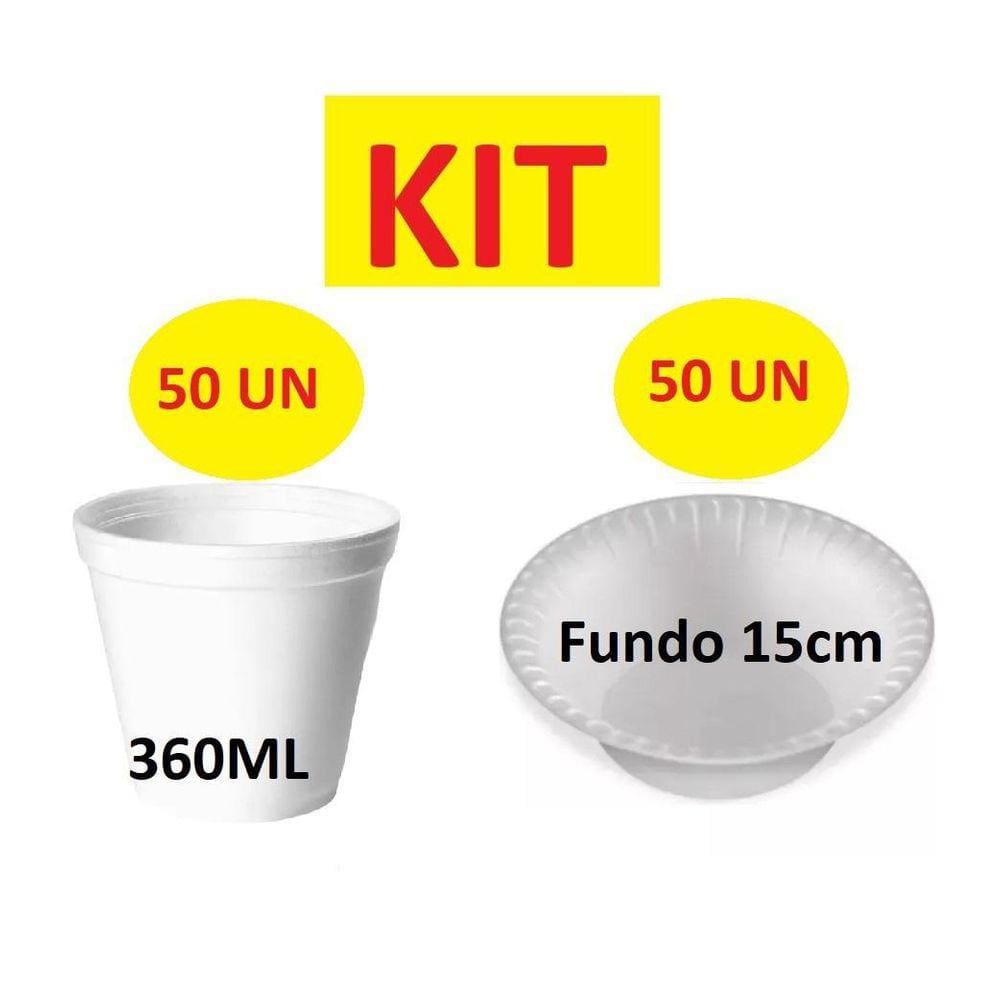 Kit Festa Descartáveis Isopor Com 50 Potes 360Ml+50 Cumbucas