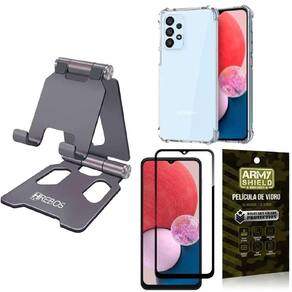 Kit Suporte Mesa + Capinha Antishock Samsung + Película Vidro 3D Armyshield
